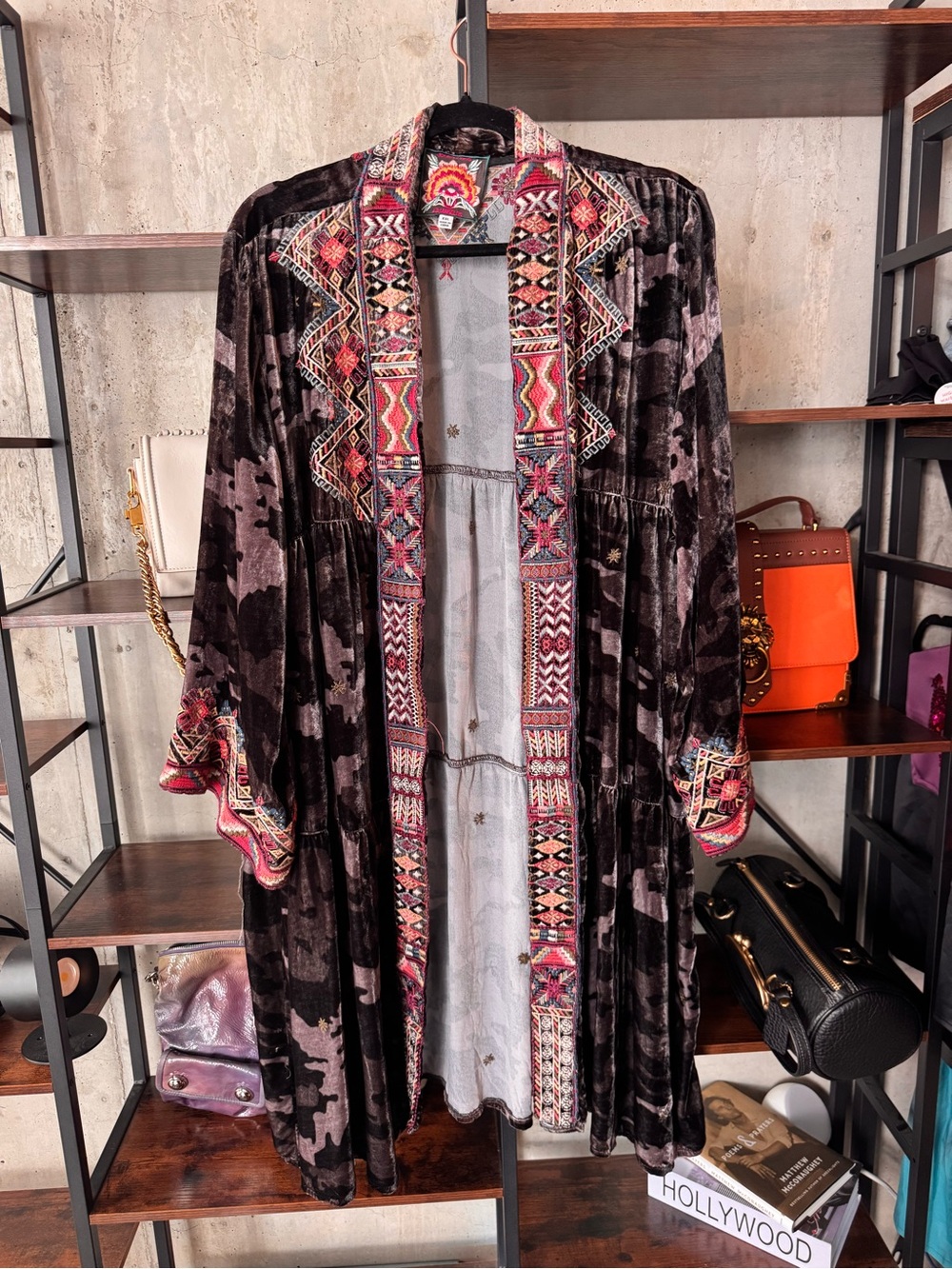 Johnny Was Camouflage Velvet Embroidered Open Kimono - XXL - NWOT